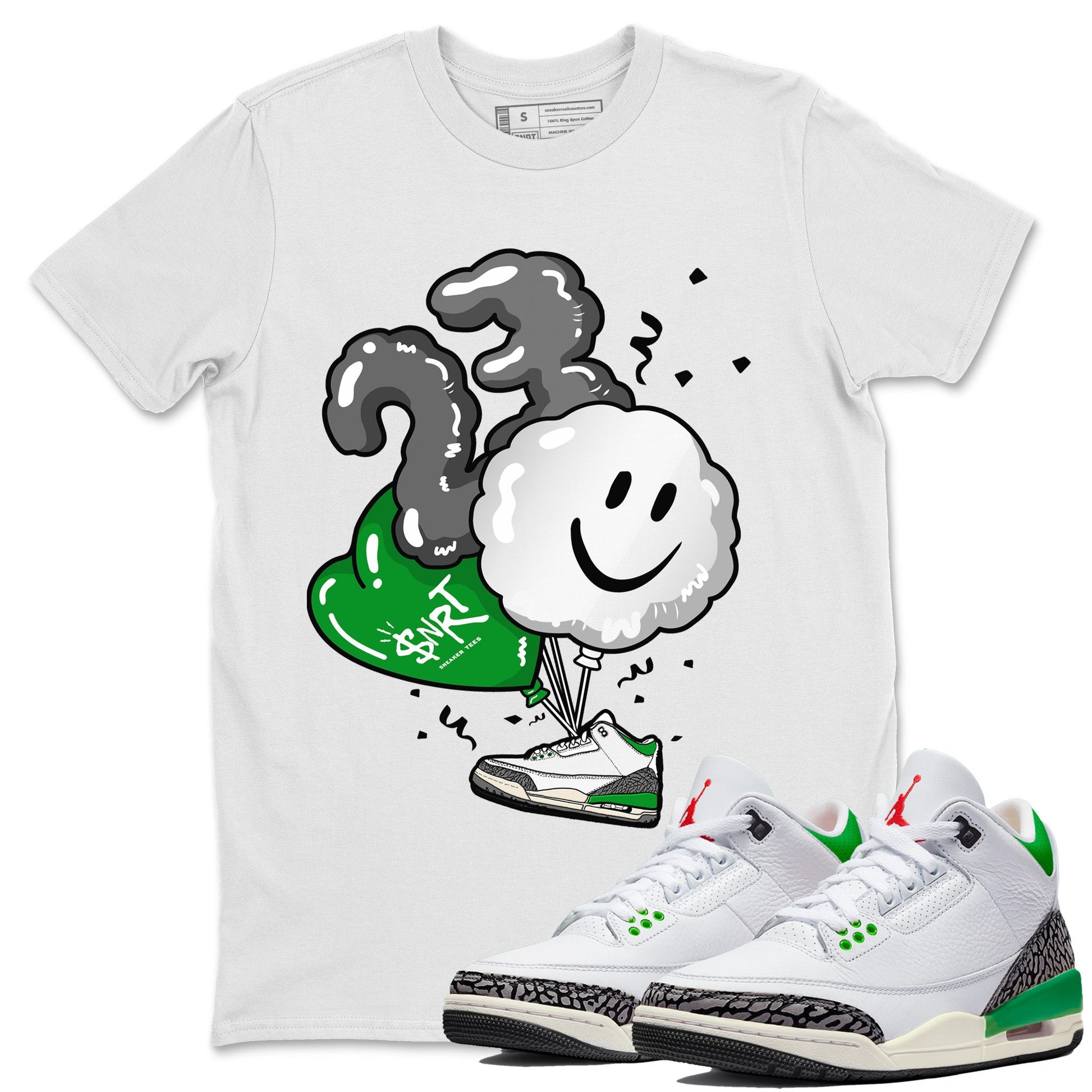 Air Jordan 3 Lucky Green Sneaker Match Tees Balloon Sneaker Tees Air Jordan 3 WMNS Lucky Green Sneaker Release Tees Unisex Shirts White 1