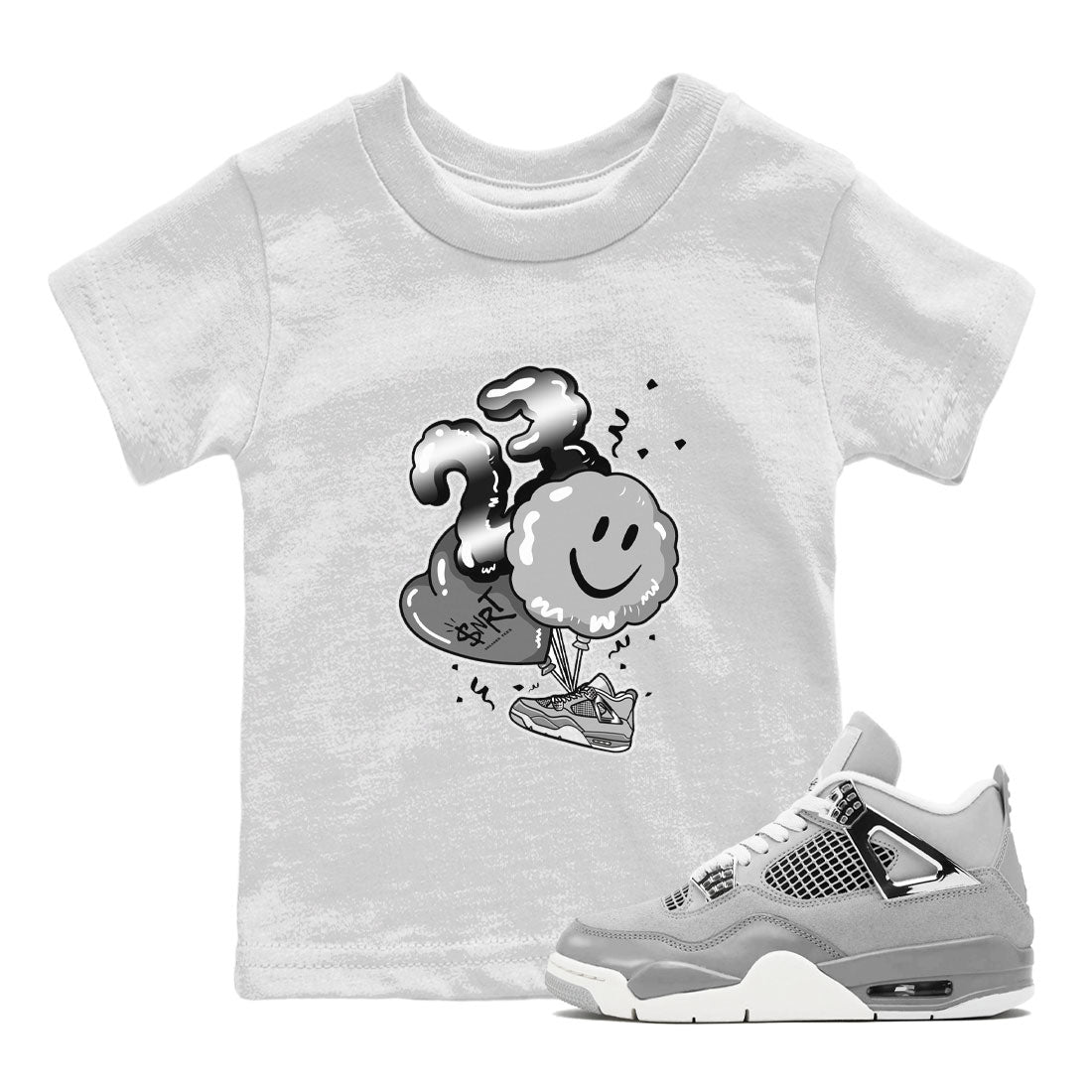 4s Frozen Moments Grey shirt to match jordans Balloon sneaker tees Air Jordan 4 Frozen Moments SNRT Sneaker Release Tees Baby Toddler White 1 T-Shirt