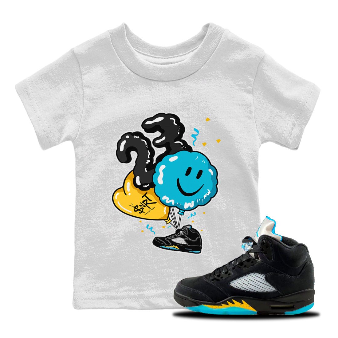 Jordan 5 Aqua Sneaker Match Tees Balloon Sneaker Tees Jordan 5 Aqua Sneaker Release Tees Kids Shirts