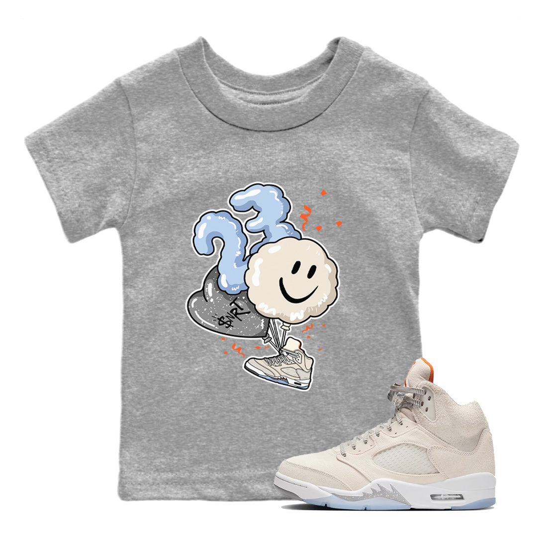 Air Jordan 5 Craft Sneaker Match Tees Balloon Sneaker Tees Air Jordan 5 Craft Tee Kids Shirts Heather Grey 1