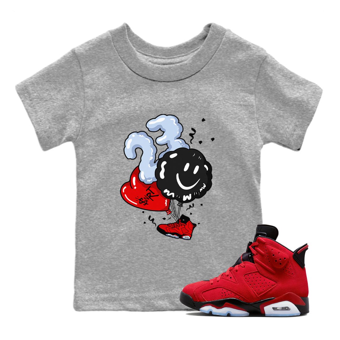 Air Jordan 6 Toro Bravo Sneaker Match Tees Balloon Sneaker Tees Toro Bravo 6s T-Shirt Kids Shirts Heather Grey 1