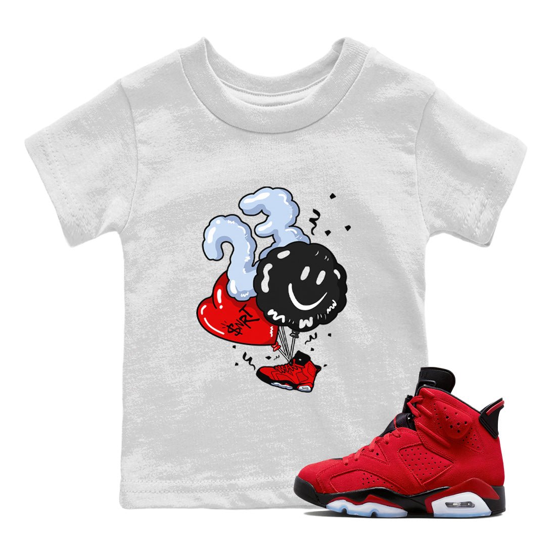 Air Jordan 6 Toro Bravo Sneaker Match Tees Balloon Sneaker Tees Toro Bravo 6s T-Shirt Kids Shirts White 1
