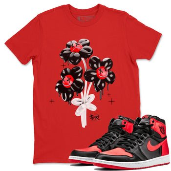Air Jordan 1 Satin Bred Sneaker Match Tees Balloon Bouquet Sneaker Tees 1s Satin Bred SNRT Sneaker Release Tees Unisex Shirts Red 1