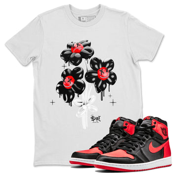 Air Jordan 1 Satin Bred Sneaker Match Tees Balloon Bouquet Sneaker Tees 1s Satin Bred SNRT Sneaker Release Tees Unisex Shirts White 1