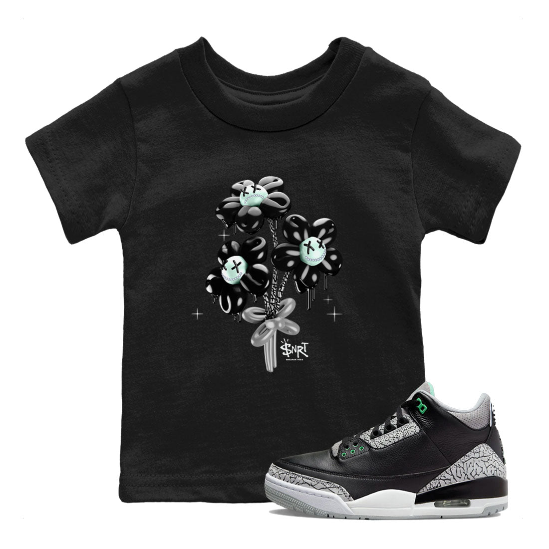 3s Green Glow shirt to match jordans Balloon Bouquet sneaker tees Air Jordan 3 Green Glow SNRT sneaker release tees baby toddler Black 1 cotton Shirt