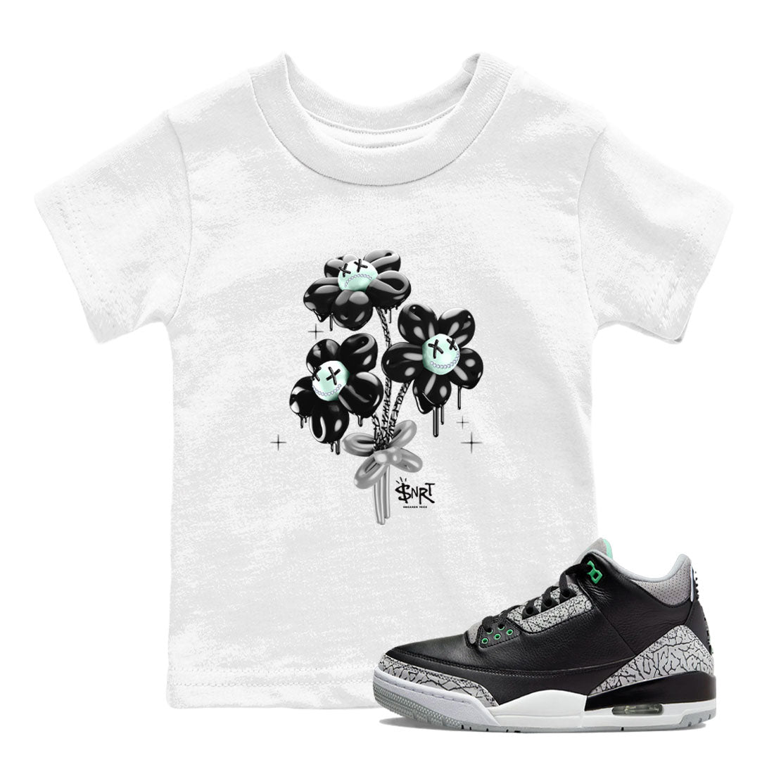 3s Green Glow shirt to match jordans Balloon Bouquet sneaker tees Air Jordan 3 Green Glow SNRT sneaker release tees baby toddler White 1 cotton Shirt
