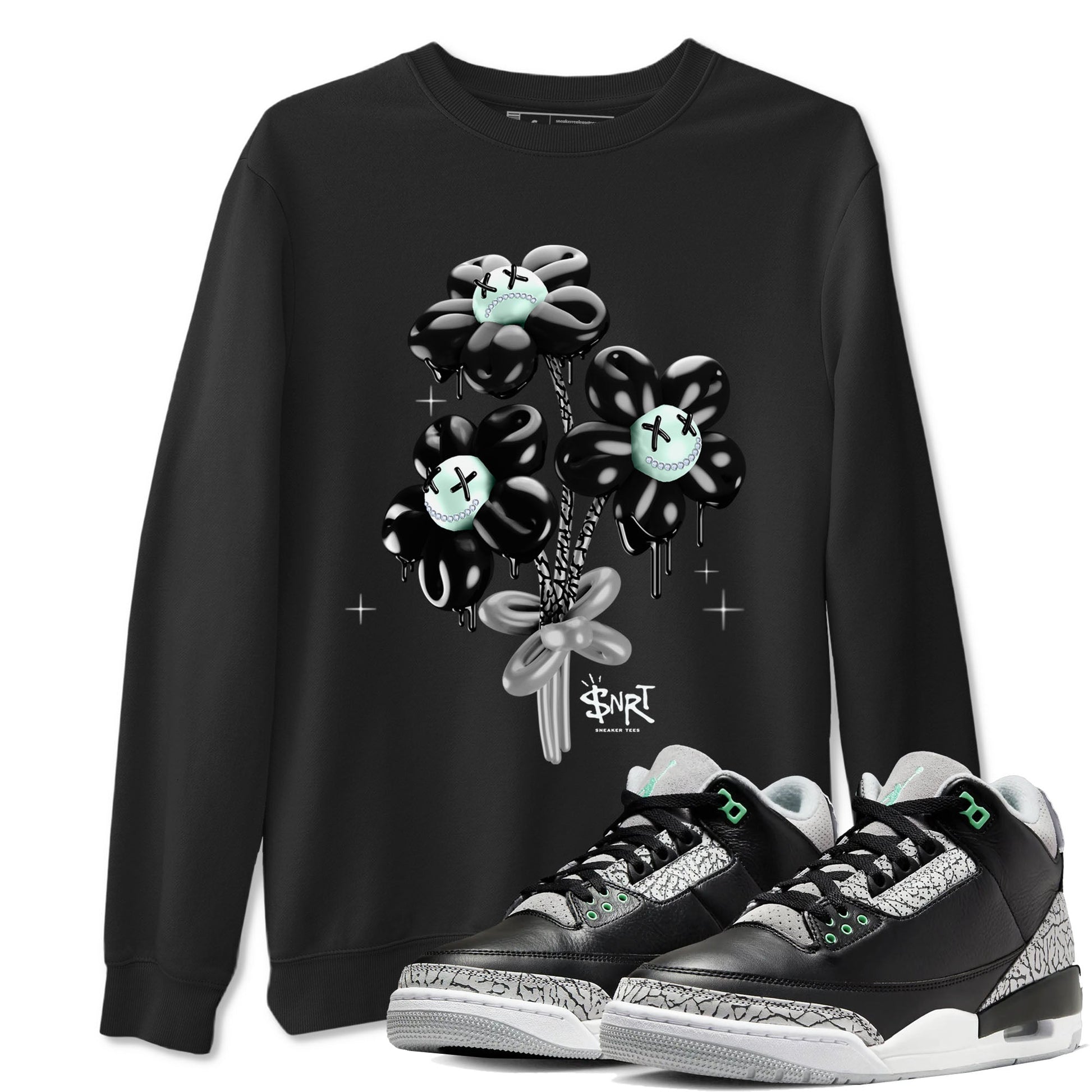 3s Green Glow shirt to match jordans Balloon Bouquet sneaker tees Air Jordan 3 Green Glow SNRT Sneaker Release Tees unisex cotton Black 1 crew neck shirt