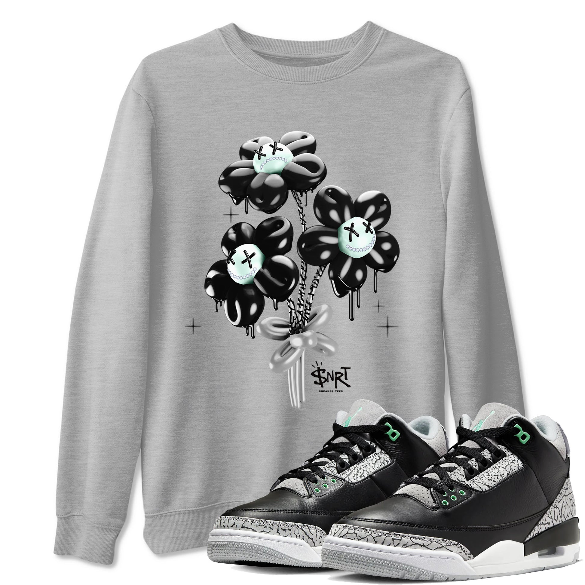 3s Green Glow shirt to match jordans Balloon Bouquet sneaker tees Air Jordan 3 Green Glow SNRT Sneaker Release Tees unisex cotton Heather Grey 1 crew neck shirt