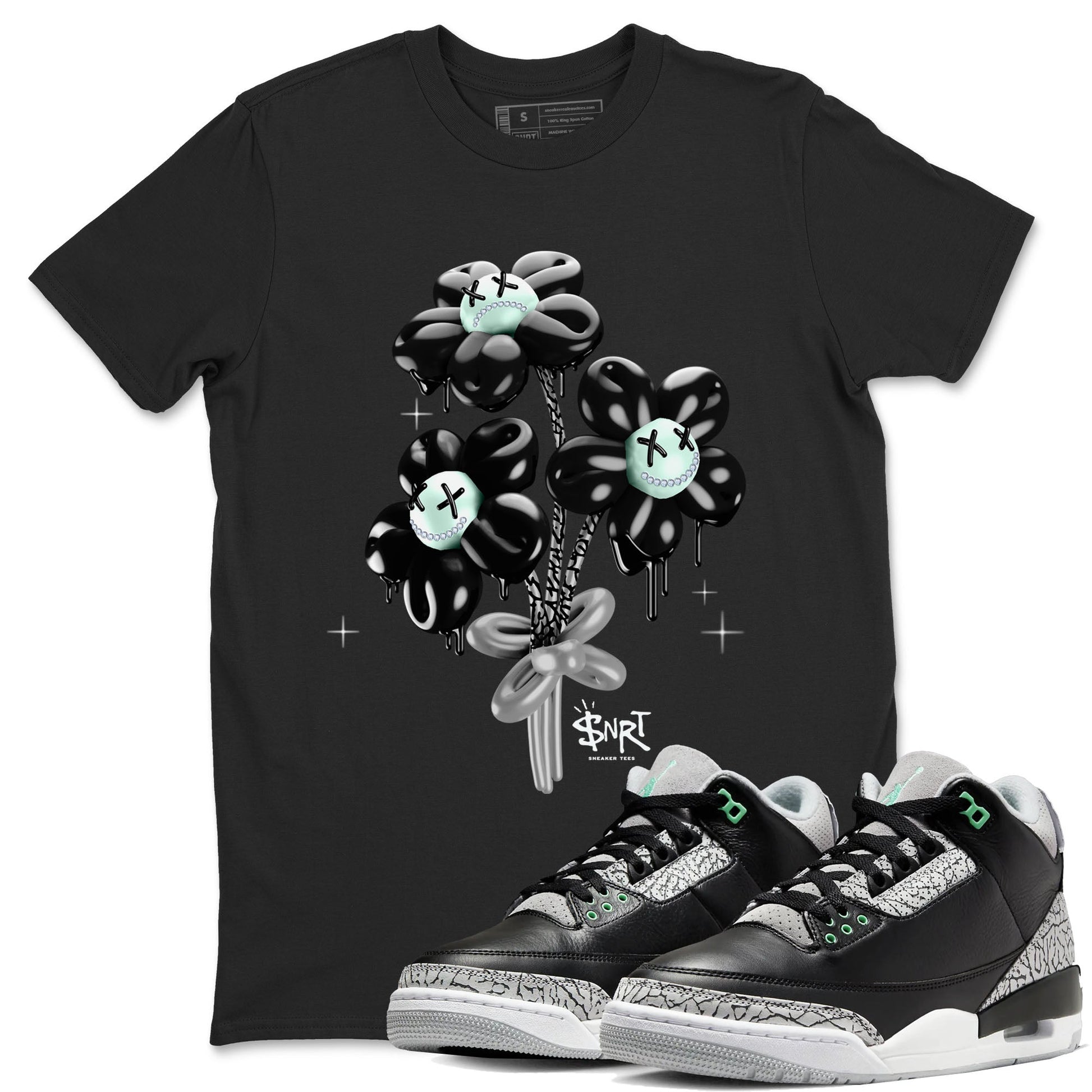 3s Green Glow shirt to match jordans Balloon Bouquet sneaker tees Air Jordan 3 Green Glow SNRT Sneaker Release Tees unisex cotton Black 1 crew neck shirt