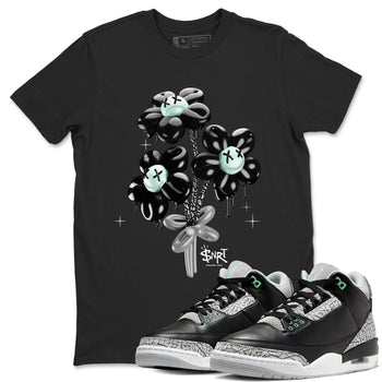 3s Green Glow shirt to match jordans Balloon Bouquet sneaker tees Air Jordan 3 Green Glow SNRT Sneaker Release Tees unisex cotton Black 1 crew neck shirt