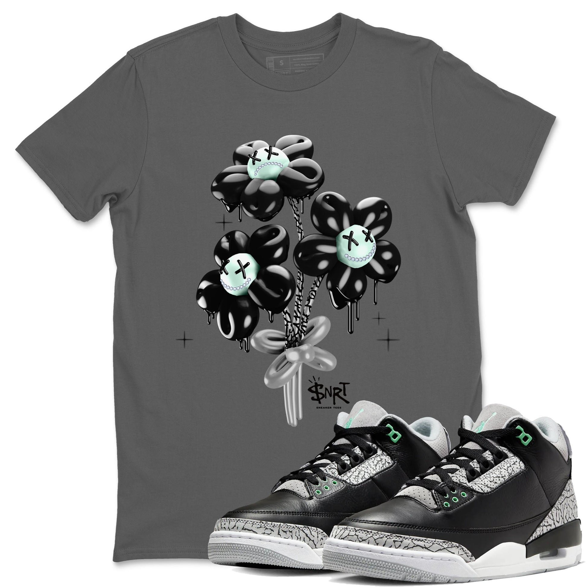 3s Green Glow shirt to match jordans Balloon Bouquet sneaker tees Air Jordan 3 Green Glow SNRT Sneaker Release Tees unisex cotton Cool Grey 1 crew neck shirt