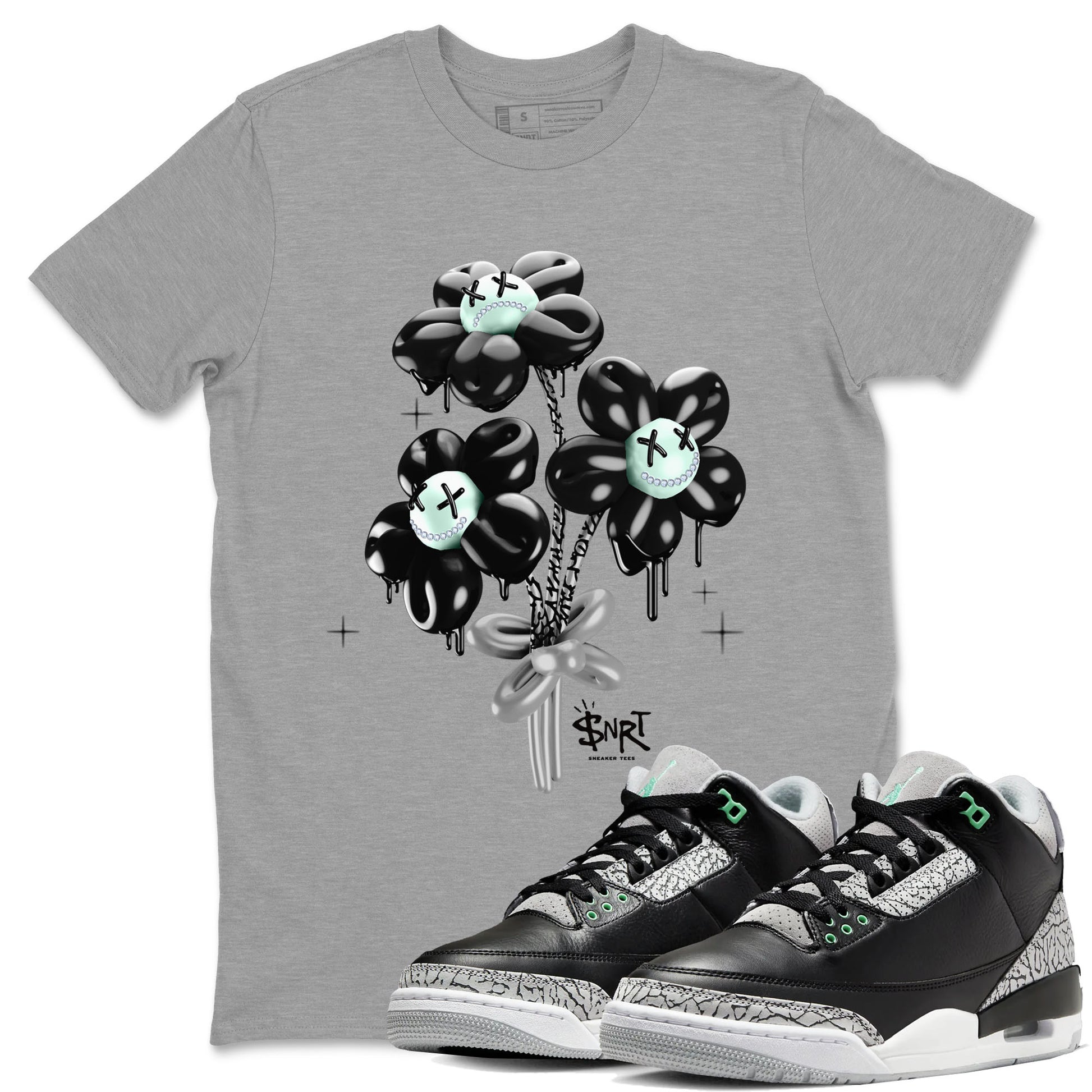3s Green Glow shirt to match jordans Balloon Bouquet sneaker tees Air Jordan 3 Green Glow SNRT Sneaker Release Tees unisex cotton Heather Grey 1 crew neck shirt