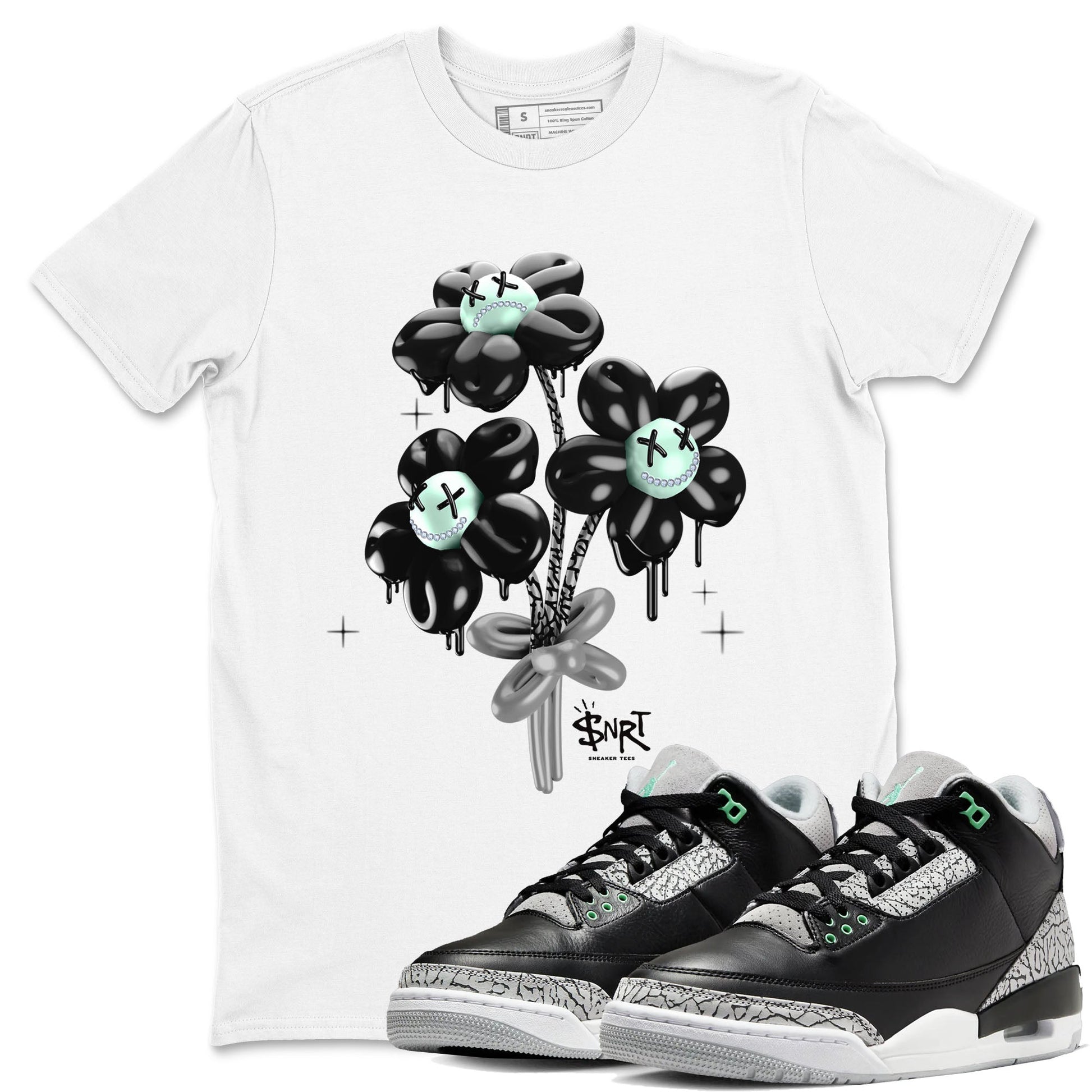 3s Green Glow shirt to match jordans Balloon Bouquet sneaker tees Air Jordan 3 Green Glow SNRT Sneaker Release Tees unisex cotton White 1 crew neck shirt