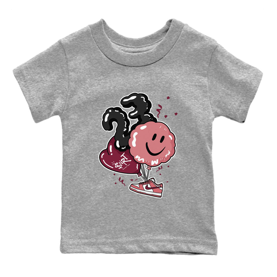 Dunks Valentines Day shirt to match jordans Balloon sneaker tees Dunks Valentine's Day SNRT sneaker release tees baby toddler Heather Grey 2 cotton Shirt