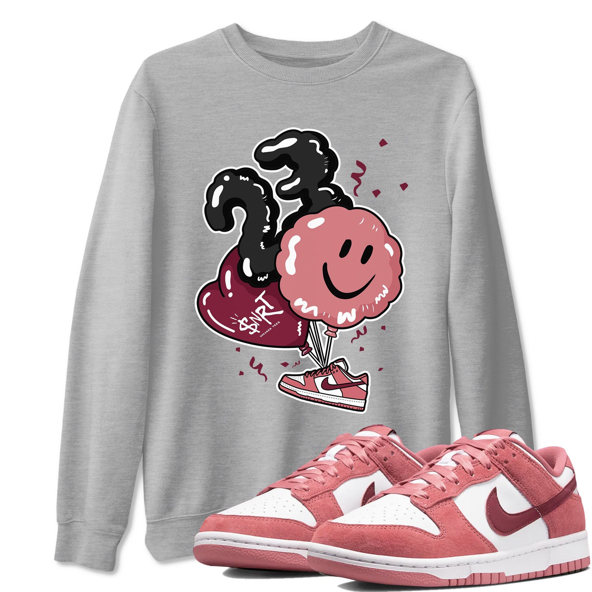 Dunks Valentines Day shirt to match jordans Balloon sneaker tees Dunks Valentine's Day SNRT sneaker Release Tees unisex cotton Heather Grey 1 crew neck shirt