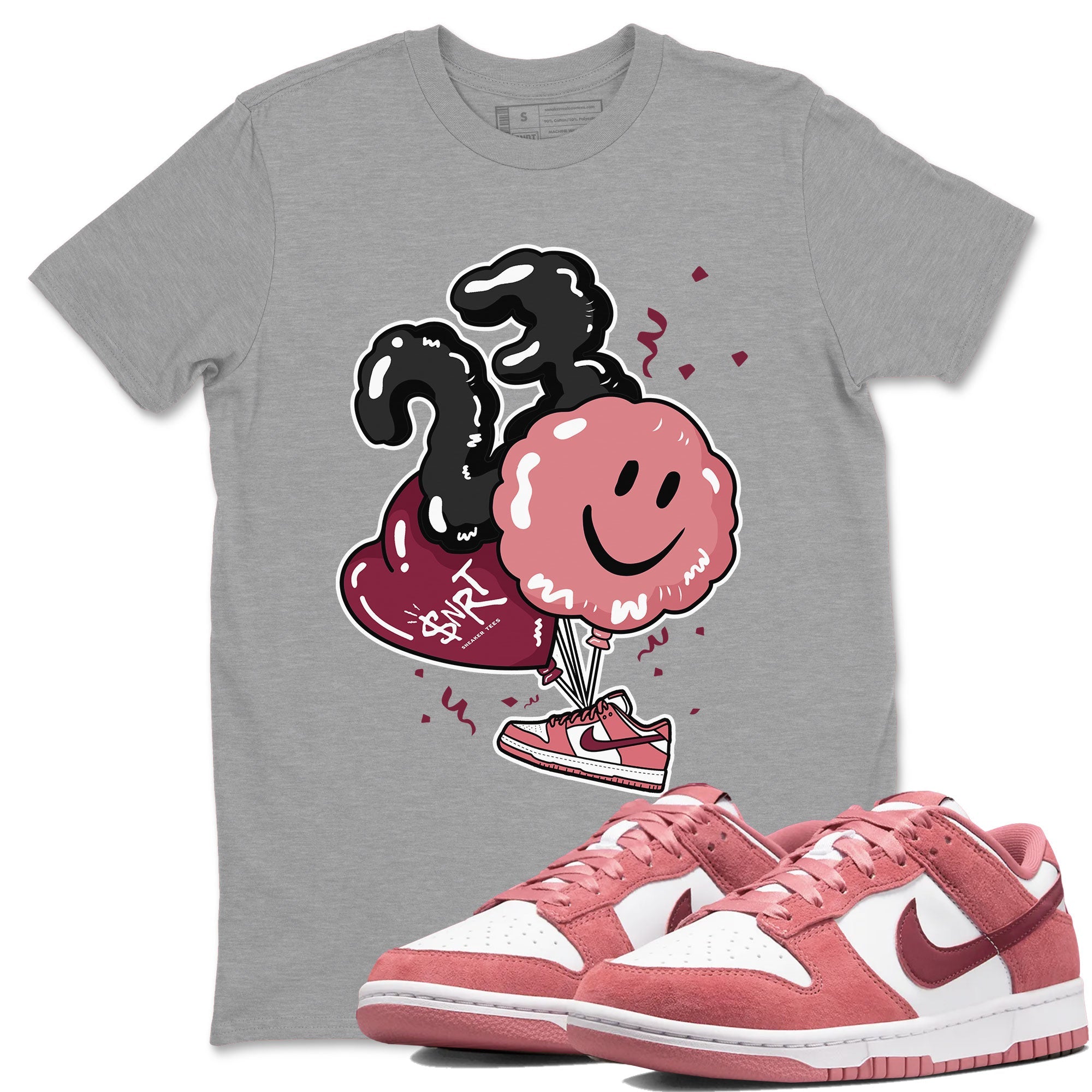 Dunks Valentines Day shirt to match jordans Balloon sneaker tees Dunks Valentine's Day SNRT sneaker Release Tees unisex cotton Heather Grey 1 crew neck shirt