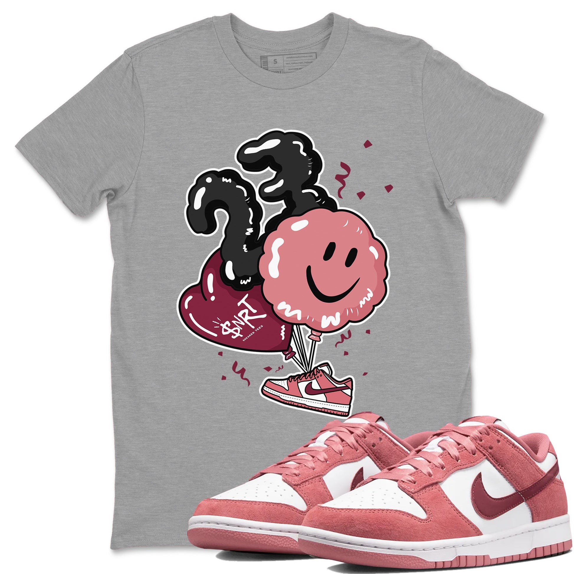 Dunks Valentines Day shirt to match jordans Balloon sneaker tees Dunks Valentine's Day SNRT sneaker Release Tees unisex cotton Heather Grey 1 crew neck shirt