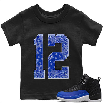 Jordan 12 Hyper Royal Sneaker Match Tees Bandana 12 Sneaker Tees Jordan 12 Hyper Royal Sneaker Release Tees Kids Shirts
