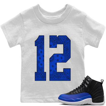 Jordan 12 Hyper Royal Sneaker Match Tees Bandana 12 Sneaker Tees Jordan 12 Hyper Royal Sneaker Release Tees Kids Shirts