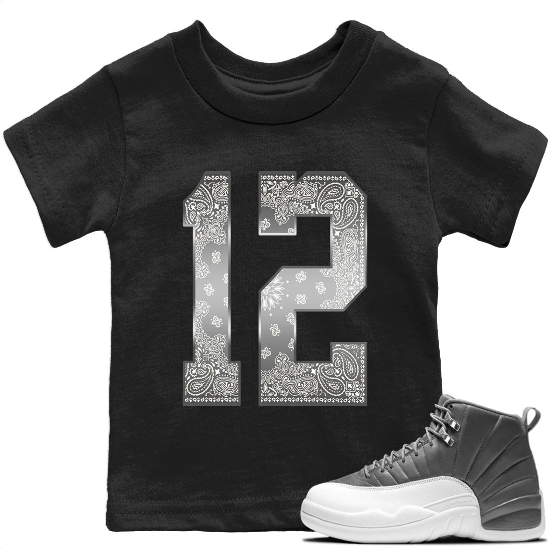Jordan 12 Stealth Sneaker Match Tees Bandana 12 Sneaker Tees Jordan 12 Stealth Sneaker Release Tees Kids Shirts