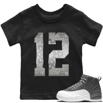 Jordan 12 Stealth Sneaker Match Tees Bandana 12 Sneaker Tees Jordan 12 Stealth Sneaker Release Tees Kids Shirts
