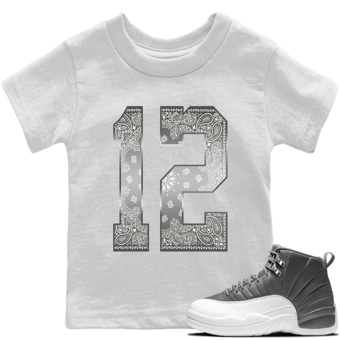 Jordan 12 Stealth Sneaker Match Tees Bandana 12 Sneaker Tees Jordan 12 Stealth Sneaker Release Tees Kids Shirts