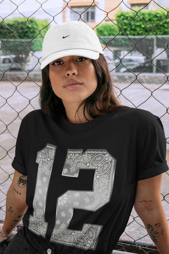 Jordan 12 Stealth Sneaker Match Tees Bandana 12 Sneaker Tees Jordan 12 Stealth Sneaker Release Tees Unisex Shirts