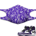 Air Jordan 1 Retro Court Purple Sneaker Matching Outfit Unisex AJ1 Court Purple Premium Face Mask Bandana design Mask