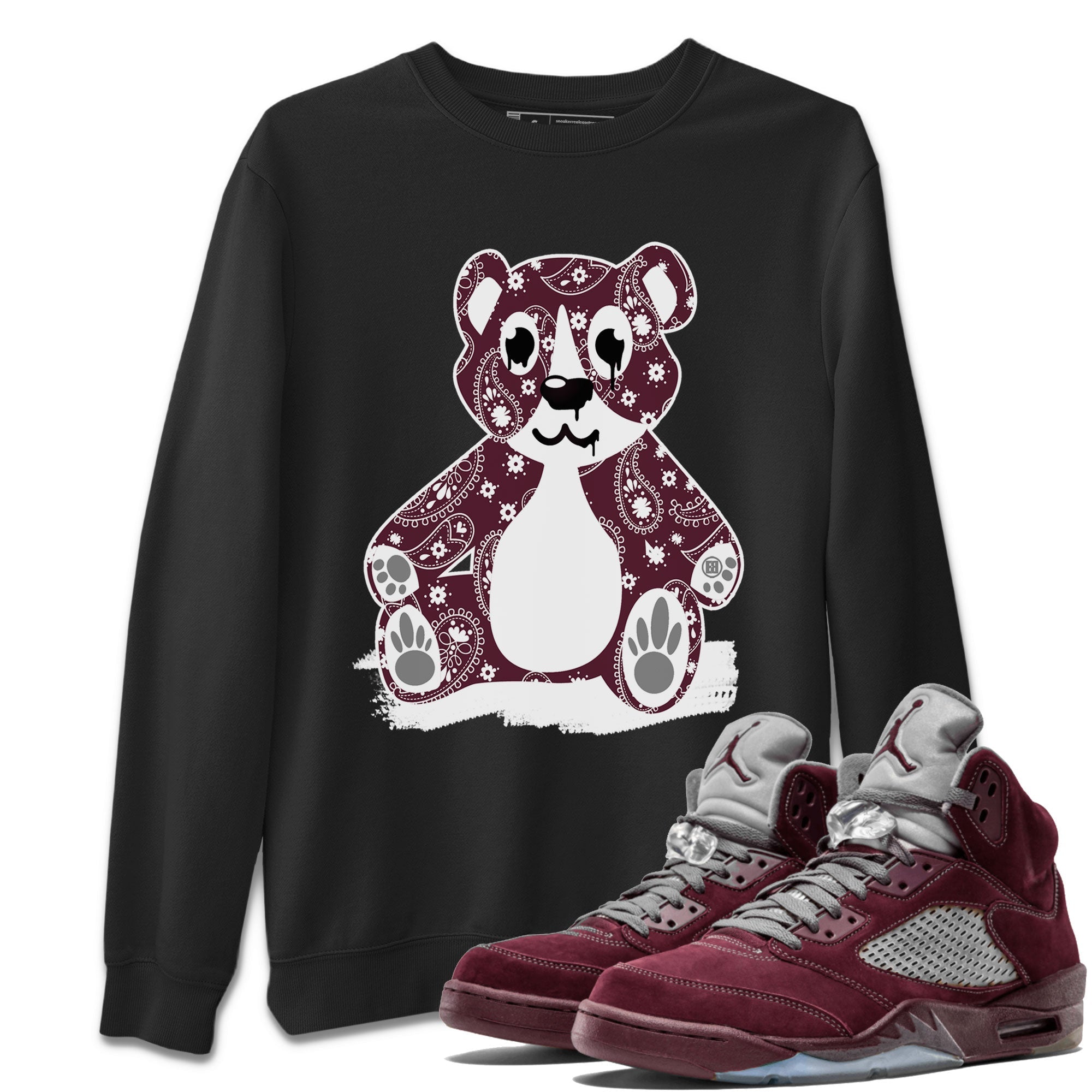 Jordan 5 Retro Burgundy Sneaker Match Tees Bandana Bear Sneaker Tees Jordan 5 Retro Burgundy SNRT Sneaker Release Tees Short Sleeve T-Shirt Black 1
