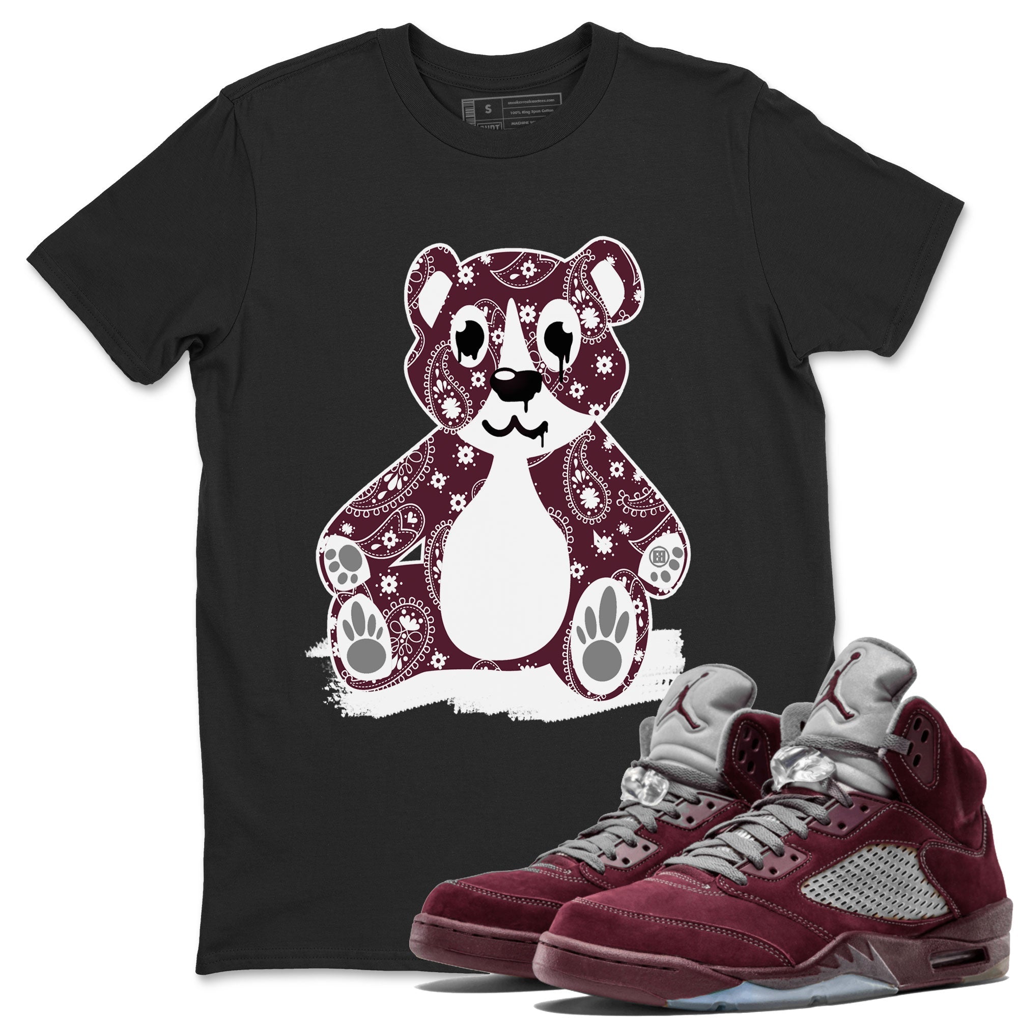 Jordan 5 Retro Burgundy Sneaker Match Tees Bandana Bear Sneaker Tees Jordan 5 Retro Burgundy SNRT SNRT Sneaker Release Tees Short Sleeve T-Shirt Black 1