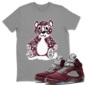 Jordan 5 Retro Burgundy Sneaker Match Tees Bandana Bear Sneaker Tees Jordan 5 Retro Burgundy SNRT Sneaker Release Tees Short Sleeve T-Shirt Heather Grey 1