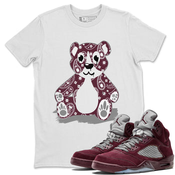Jordan 5 Retro Burgundy Sneaker Match Tees Bandana Bear Sneaker Tees Jordan 5 Retro Burgundy SNRT Sneaker Release Tees Short Sleeve T-Shirt White 1