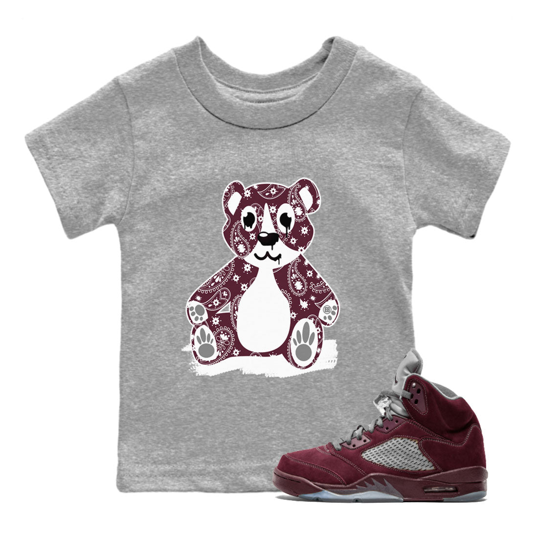 Jordan 4 Retro Burgundy Sneaker Match Tees Bandana Bear Sneaker Tees Air Jordan 5 Burgundy SNRT Sneaker Release Tees Kids, Youth, Baby Clothing Heather Grey 1
