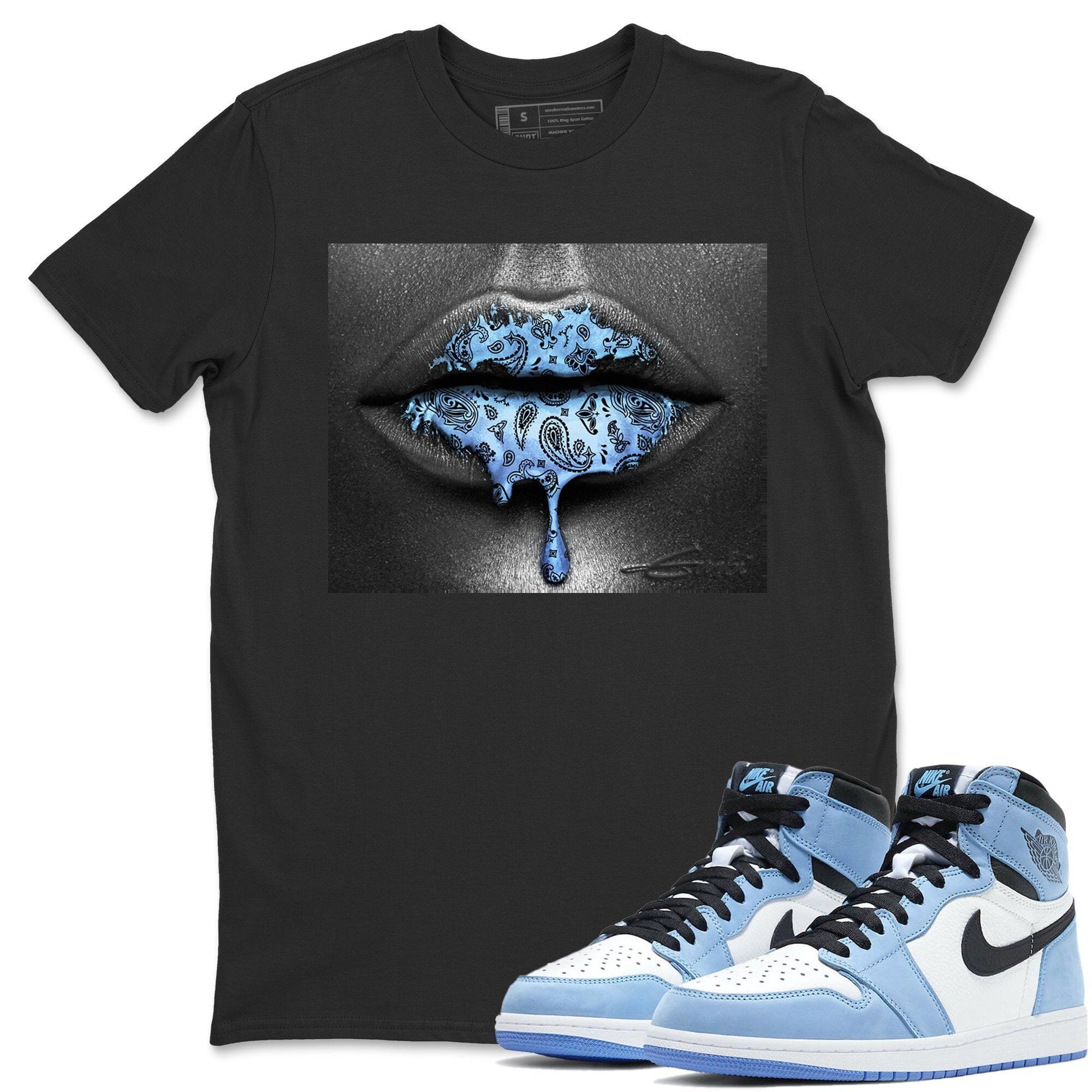 Jordan 1 University Blue Sneaker Match Tees Bandana Lips Sneaker Tees Jordan 1 University Blue Sneaker Release Tees Unisex Shirts