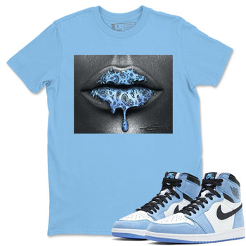 Jordan 1 University Blue Sneaker Match Tees Bandana Lips Sneaker Tees Jordan 1 University Blue Sneaker Release Tees Unisex Shirts