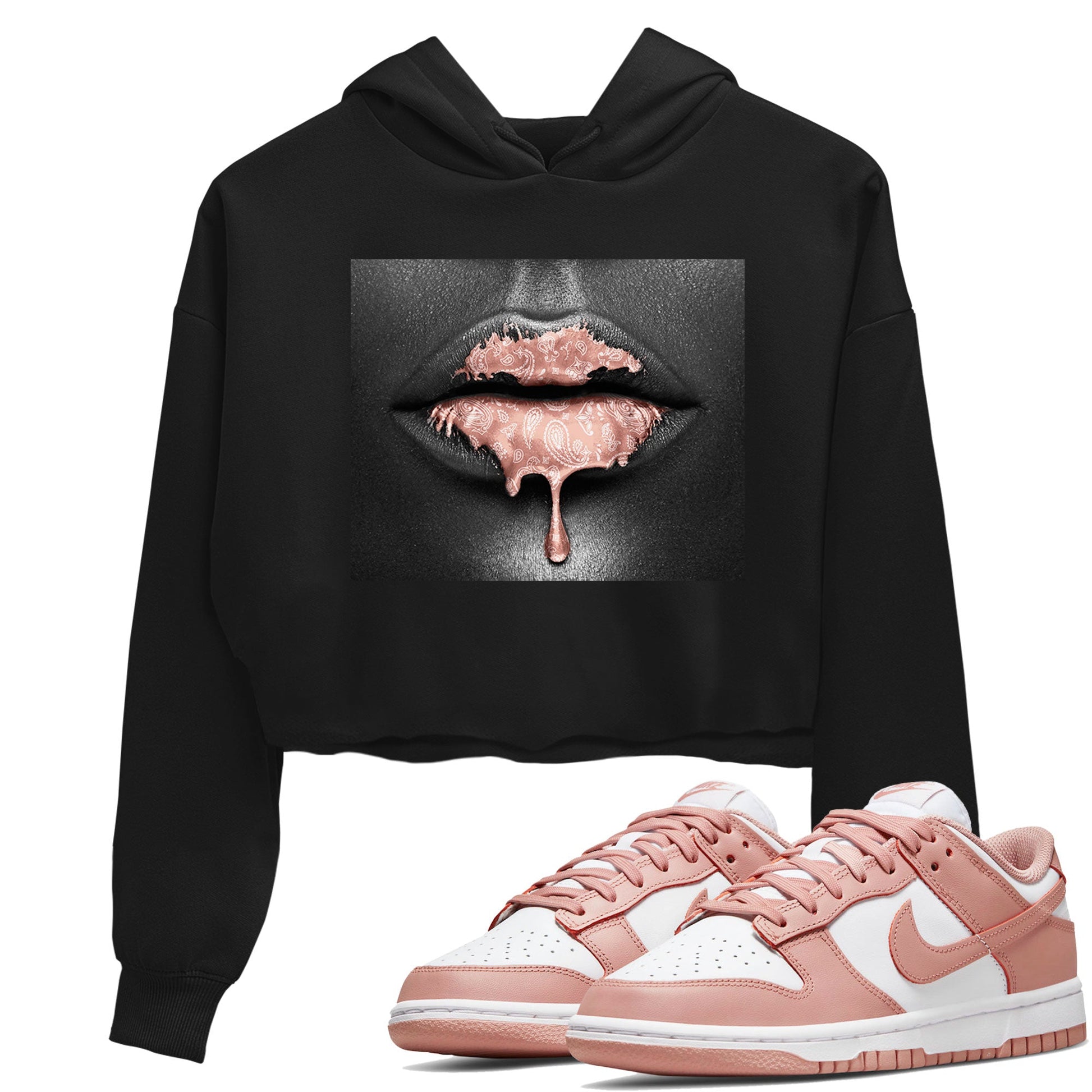Dunk Low WMNS Rose Whisper shirt to match jordans Bandana Lips sneaker tees Dunk Rose Whisper SNRT Sneaker Release Tees Black 1 Crop T-Shirt