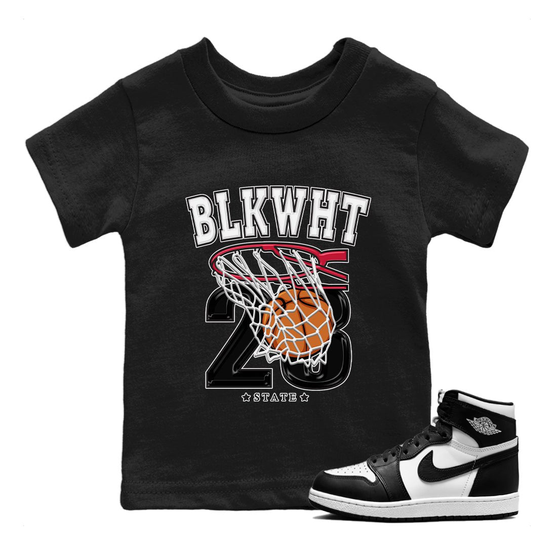 Air Jordan 1 Black White Sneaker Match Tees Basketball Sneaker Tees Air Jordan 1 Black White Sneaker Release Tees Kids Shirts