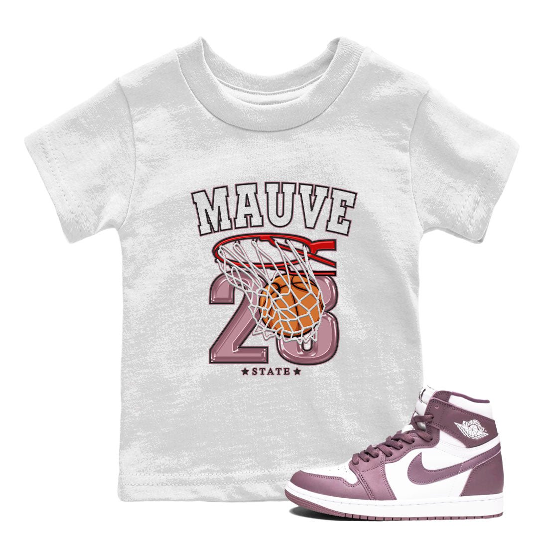 Air Jordan 1 Mauve shirt to match jordans Basketball sneaker tees AJ1 Mauve SNRT Sneaker Tees Sneaker Matching Clothing Brand Baby Toddler White 1 T-Shirt