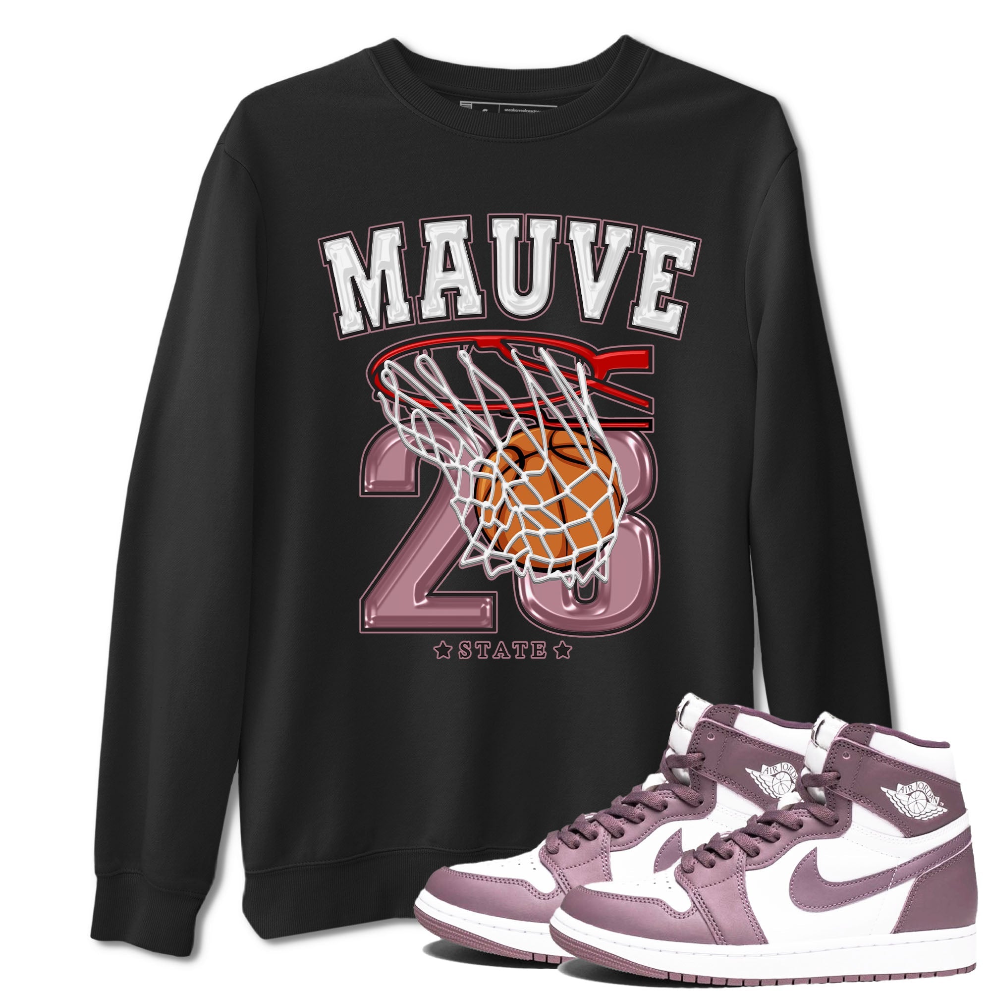 Air Jordan 1 Mauve shirt to match jordans Basketball sneaker tees AJ1 Mauve SNRT Sneaker Tees Sneaker Matching Clothing Brand Unisex Sneaker Tee Black 1 T-Shirt