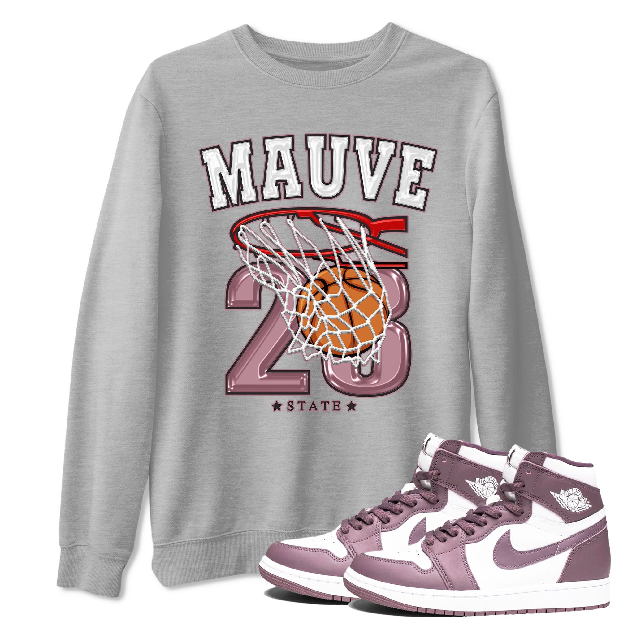 Air Jordan 1 Mauve shirt to match jordans Basketball sneaker tees AJ1 Mauve SNRT Sneaker Tees Sneaker Matching Clothing Brand Unisex Sneaker Tee Heather Grey 1 T-Shirt