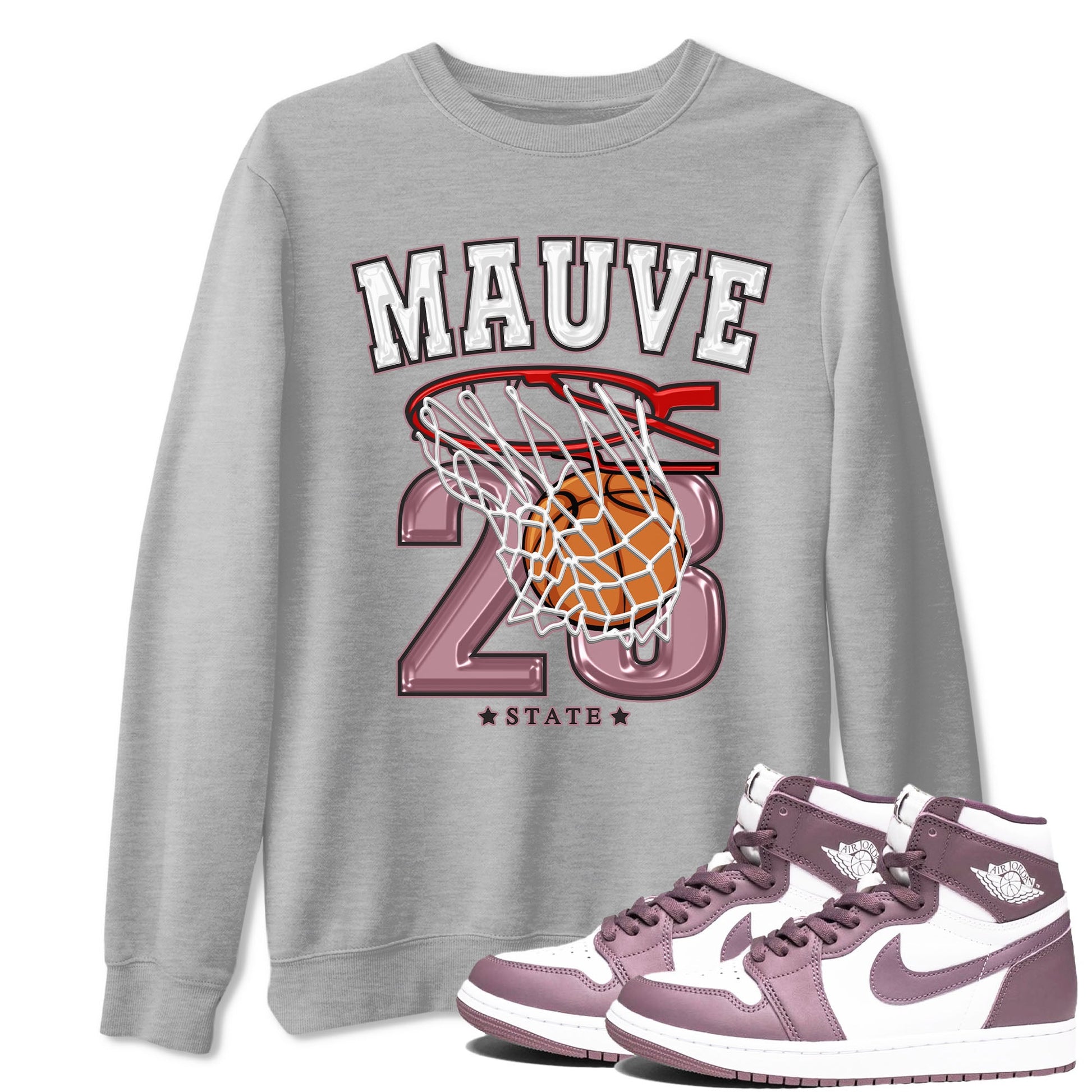 Air Jordan 1 Mauve shirt to match jordans Basketball sneaker tees AJ1 Mauve SNRT Sneaker Tees Sneaker Matching Clothing Brand Unisex Sneaker Tee Heather Grey 1 T-Shirt