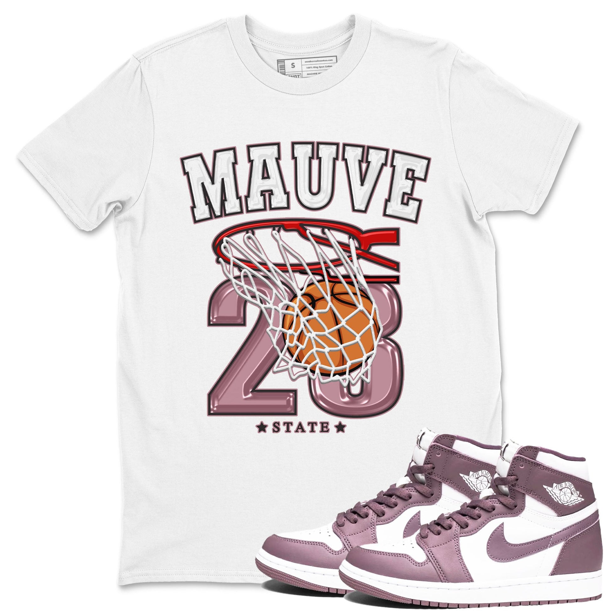 Air Jordan 1 Mauve shirt to match jordans Basketball sneaker tees AJ1 Mauve SNRT Sneaker Tees Sneaker Matching Clothing Brand Unisex Sneaker Tee White 1 T-Shirt