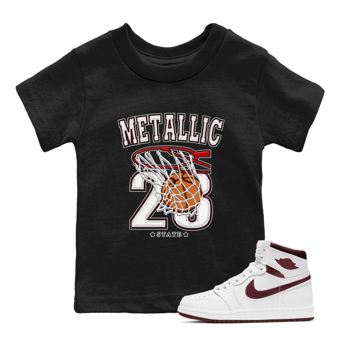 AJ1 Metalic Burgundy shirt to match jordans Basketball sneaker tees Air Jordan 1 Metalic Burgundy SNRT sneaker release tees baby toddler Black 1 cotton Shirt