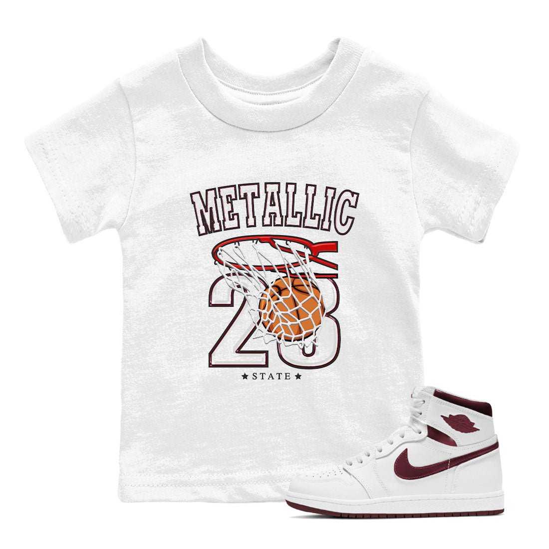 AJ1 Metalic Burgundy shirt to match jordans Basketball sneaker tees Air Jordan 1 Metalic Burgundy SNRT sneaker release tees baby toddler White 1 cotton Shirt