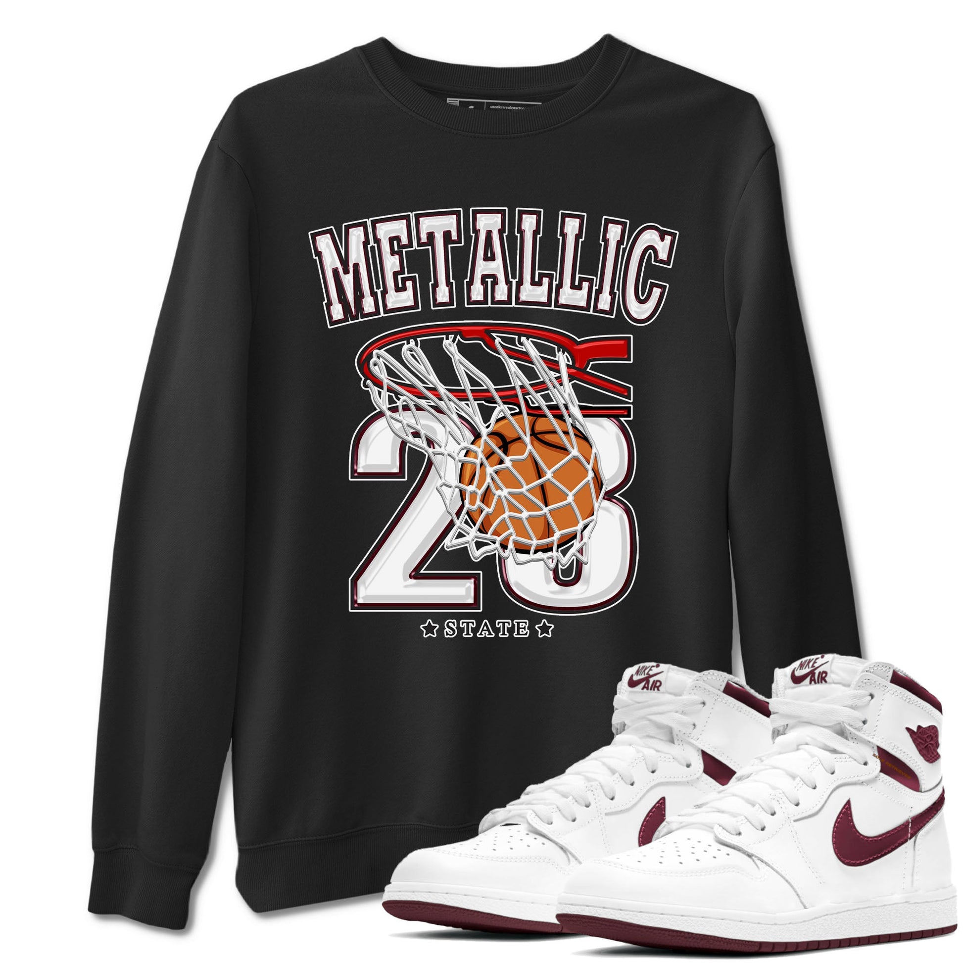 AJ1 Metalic Burgundy shirt to match jordans Basketball sneaker tees Air Jordan 1 Metalic Burgundy SNRT Sneaker Release Tees unisex cotton Black 1 crew neck shirt