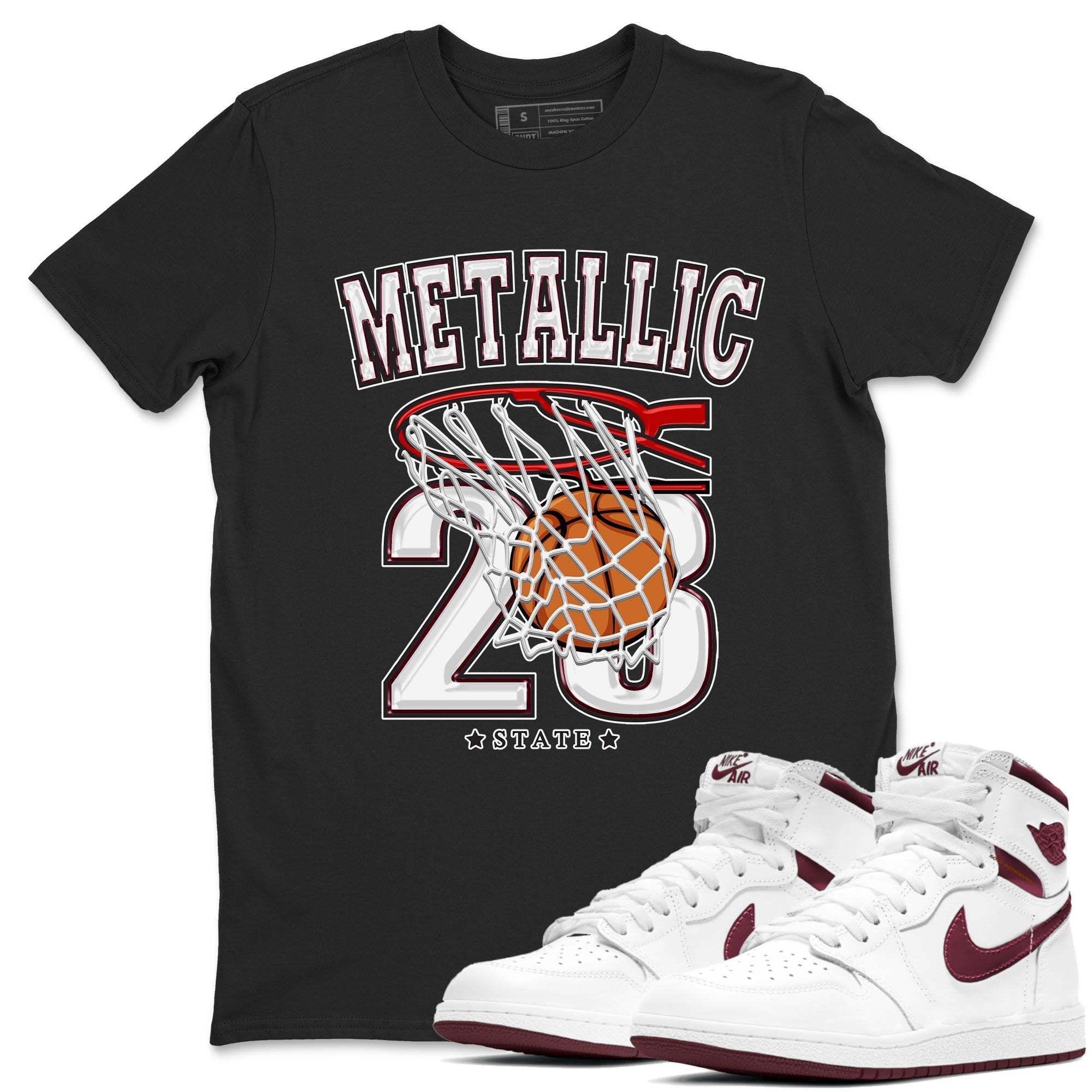 AJ1 Metalic Burgundy shirt to match jordans Basketball sneaker tees Air Jordan 1 Metalic Burgundy SNRT Sneaker Release Tees unisex cotton Black 1 crew neck shirt