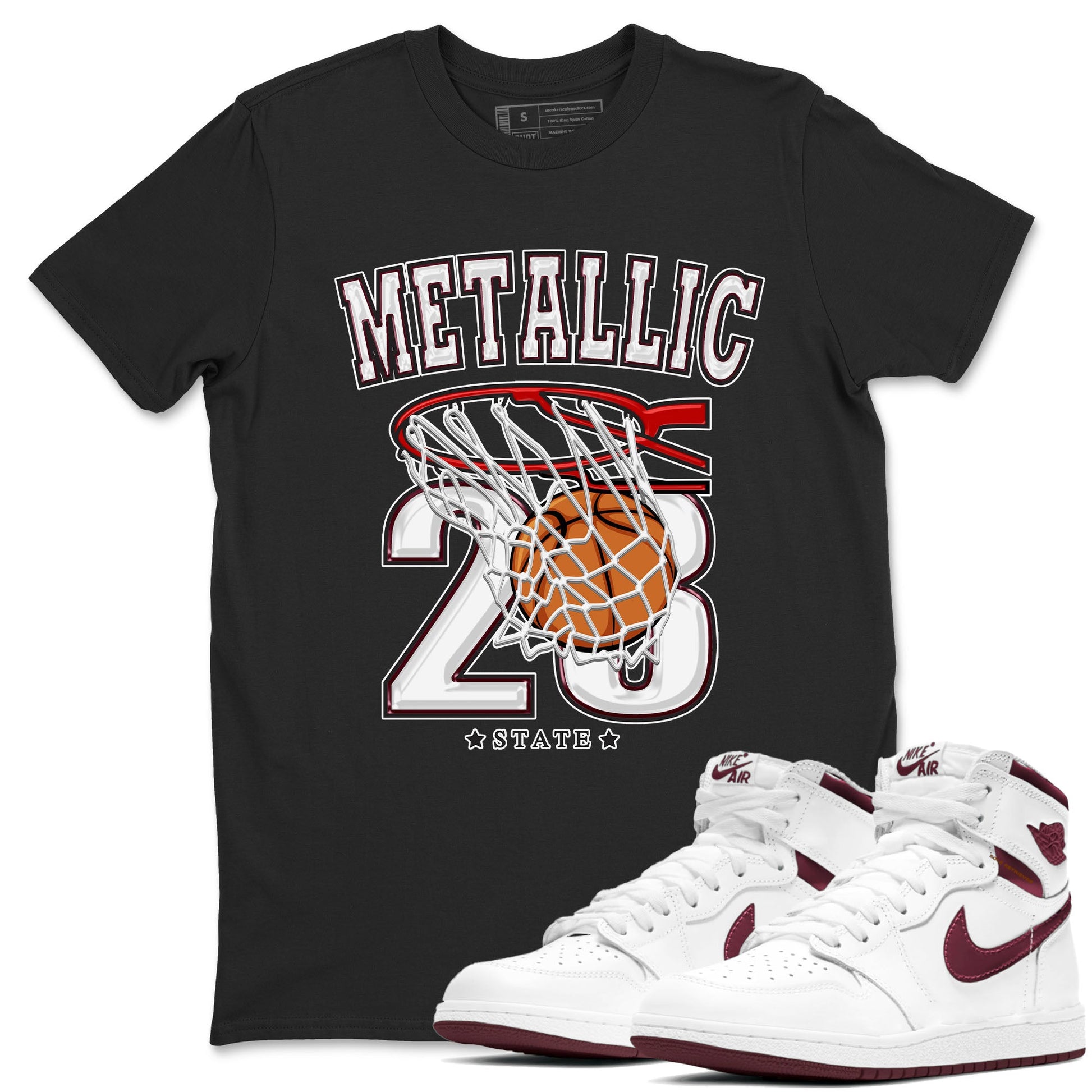 AJ1 Metalic Burgundy shirt to match jordans Basketball sneaker tees Air Jordan 1 Metalic Burgundy SNRT Sneaker Release Tees unisex cotton Black 1 crew neck shirt