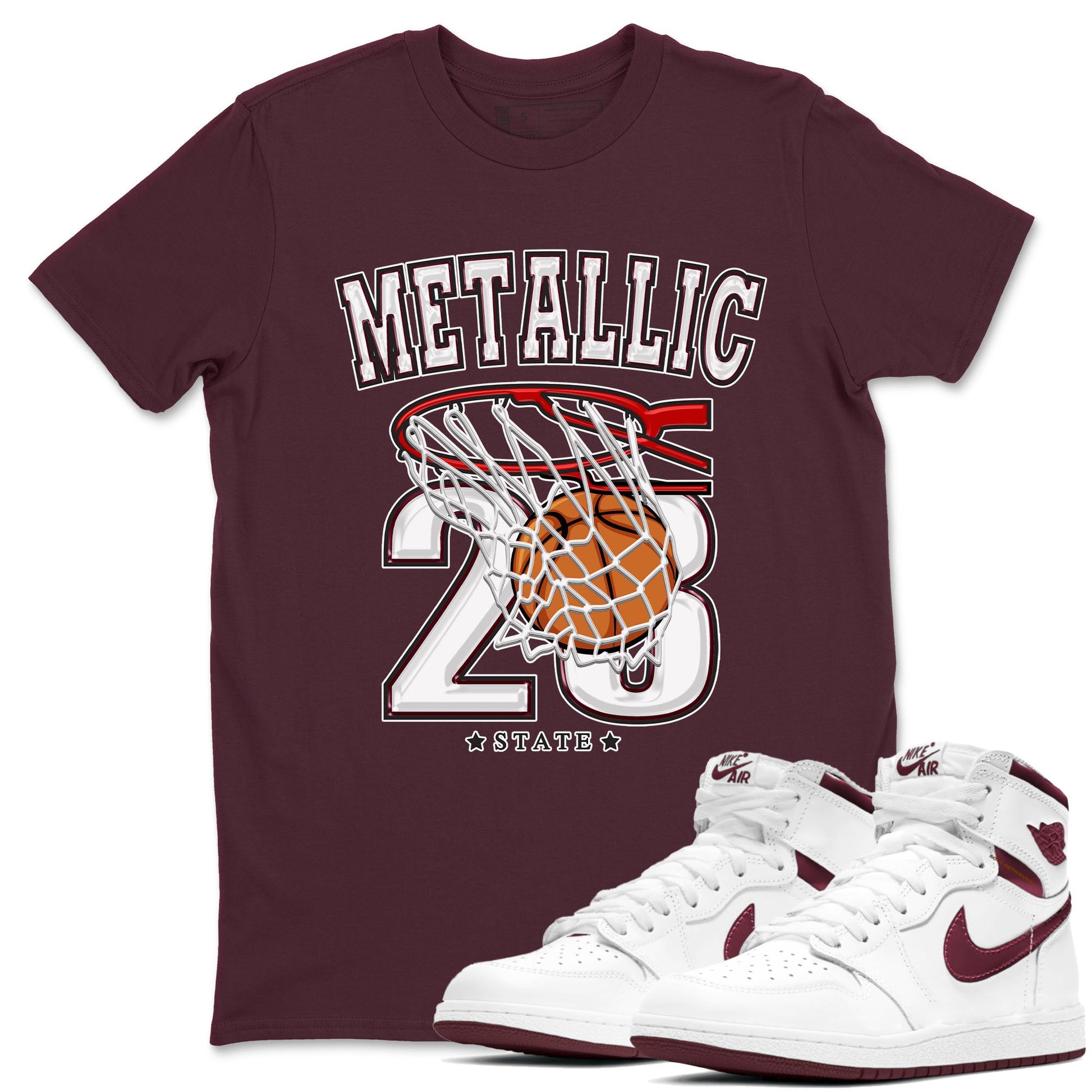 AJ1 Metalic Burgundy shirt to match jordans Basketball sneaker tees Air Jordan 1 Metalic Burgundy SNRT Sneaker Release Tees unisex cotton Maroon 1 crew neck shirt