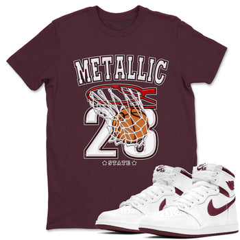 AJ1 Metalic Burgundy shirt to match jordans Basketball sneaker tees Air Jordan 1 Metalic Burgundy SNRT Sneaker Release Tees unisex cotton Maroon 1 crew neck shirt