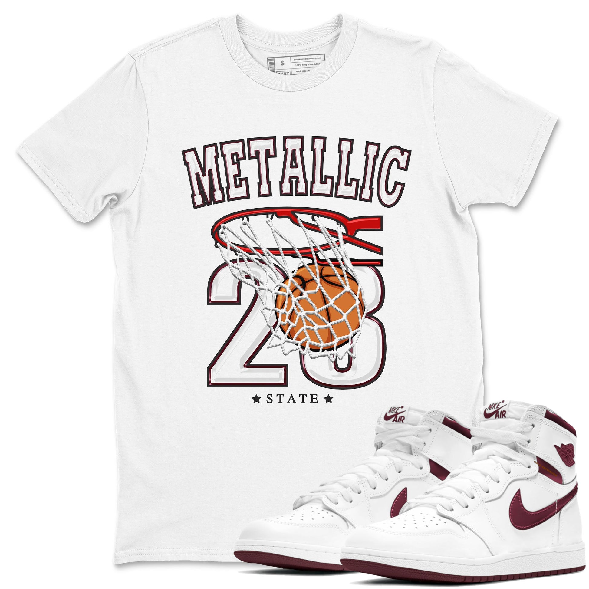 AJ1 Metalic Burgundy shirt to match jordans Basketball sneaker tees Air Jordan 1 Metalic Burgundy SNRT Sneaker Release Tees unisex cotton White 1 crew neck shirt